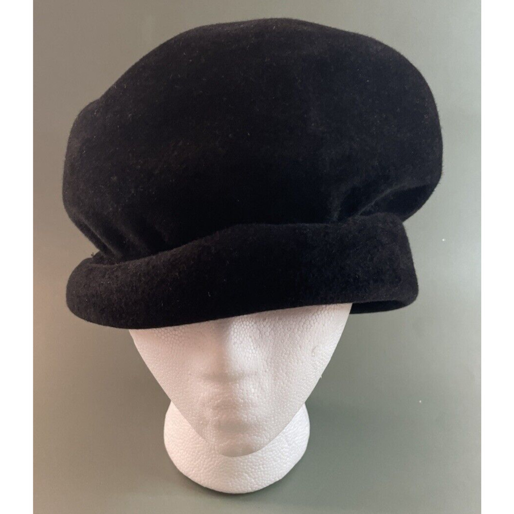Vintage May D&F Chevalier Black Velour Hat 22 1/2 Union Made USA